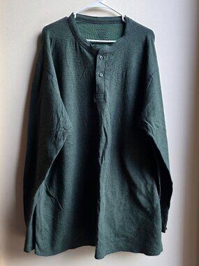L.L. Bean Forest Green Quarter Button Down Henley Pullover Big & Tall Size XXXL